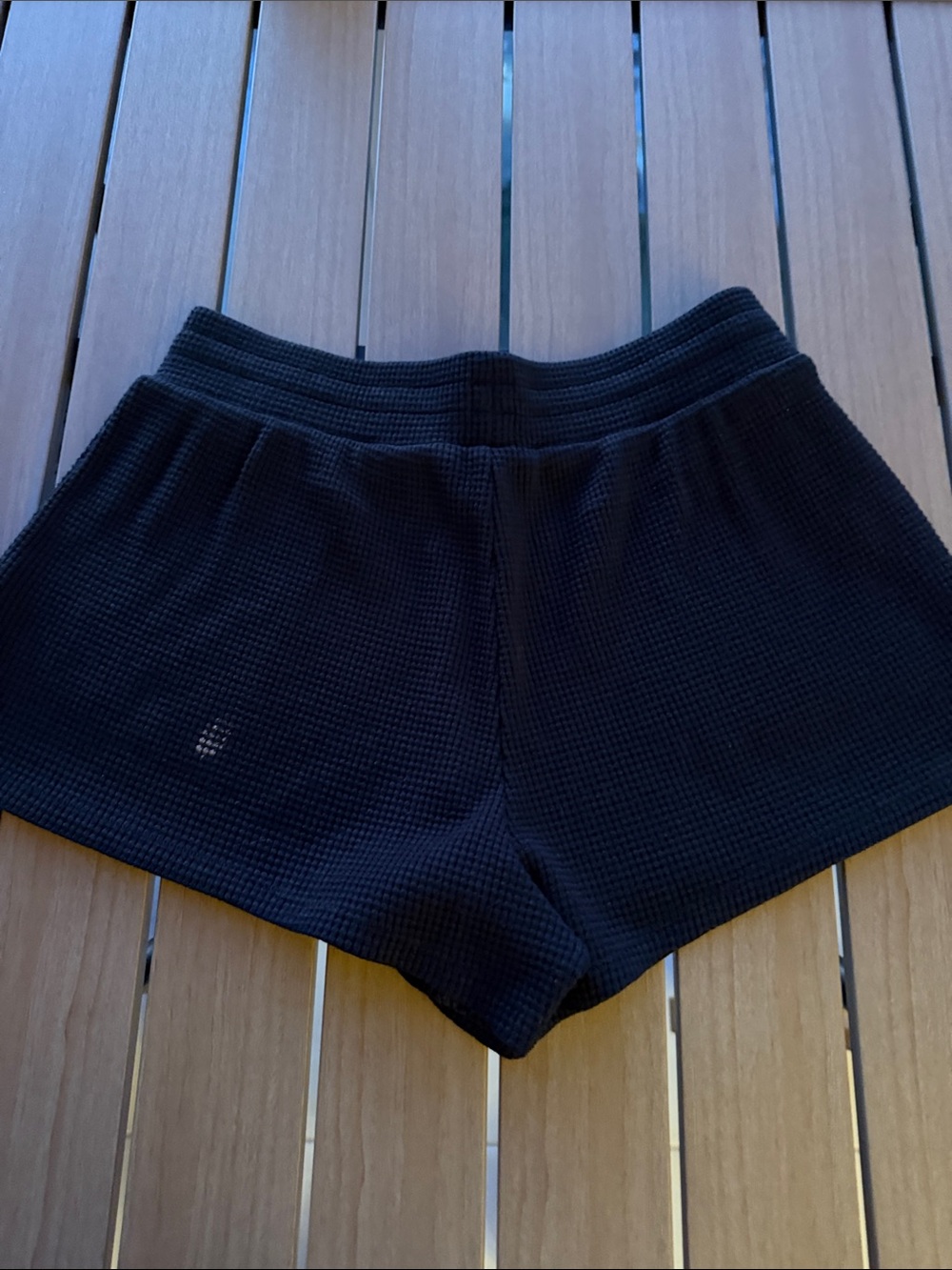 ALO Yoga Black Waffle-Knit Shorts - Picture 2 of 4